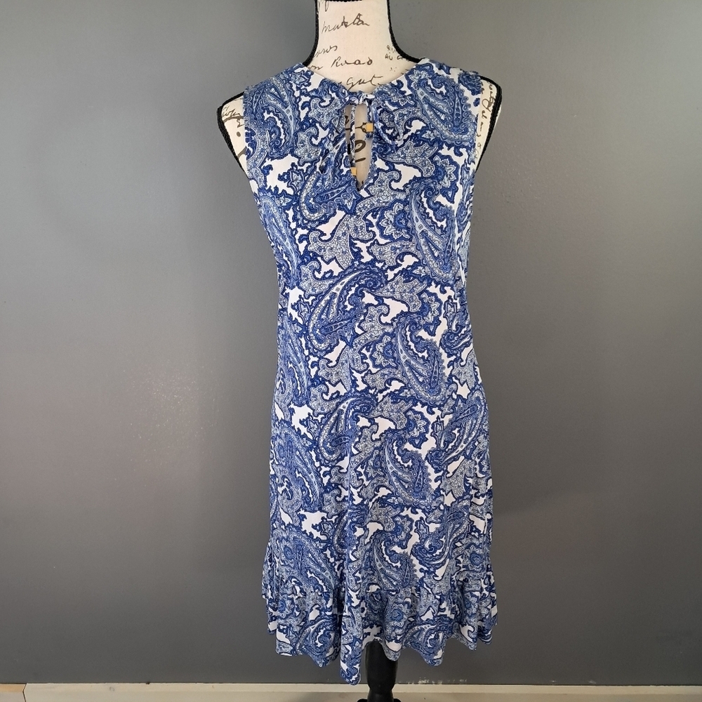 Michael Kors Women Sleeveless  Dress Size XS Blue & White Paisley Print